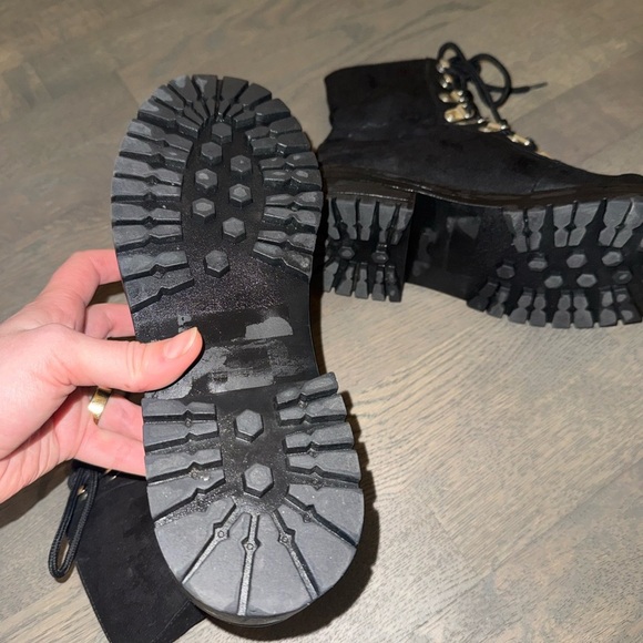 Black Faux Suede Combat Boot - Picture 7 of 8